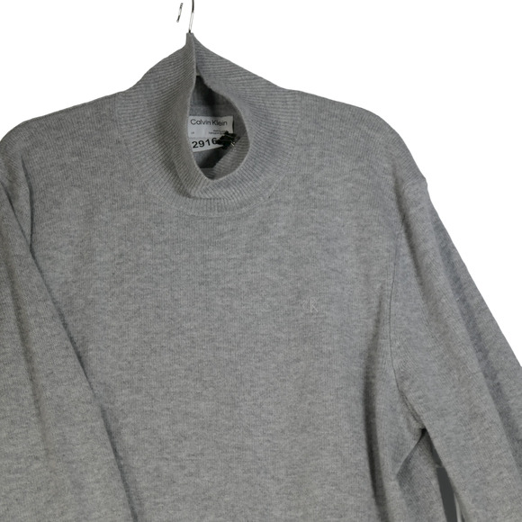 Calvin Klein Wool Cashmere Gray Sweater Men Large Long Sleeve Mock Neck Logo - Picture 2 of 9